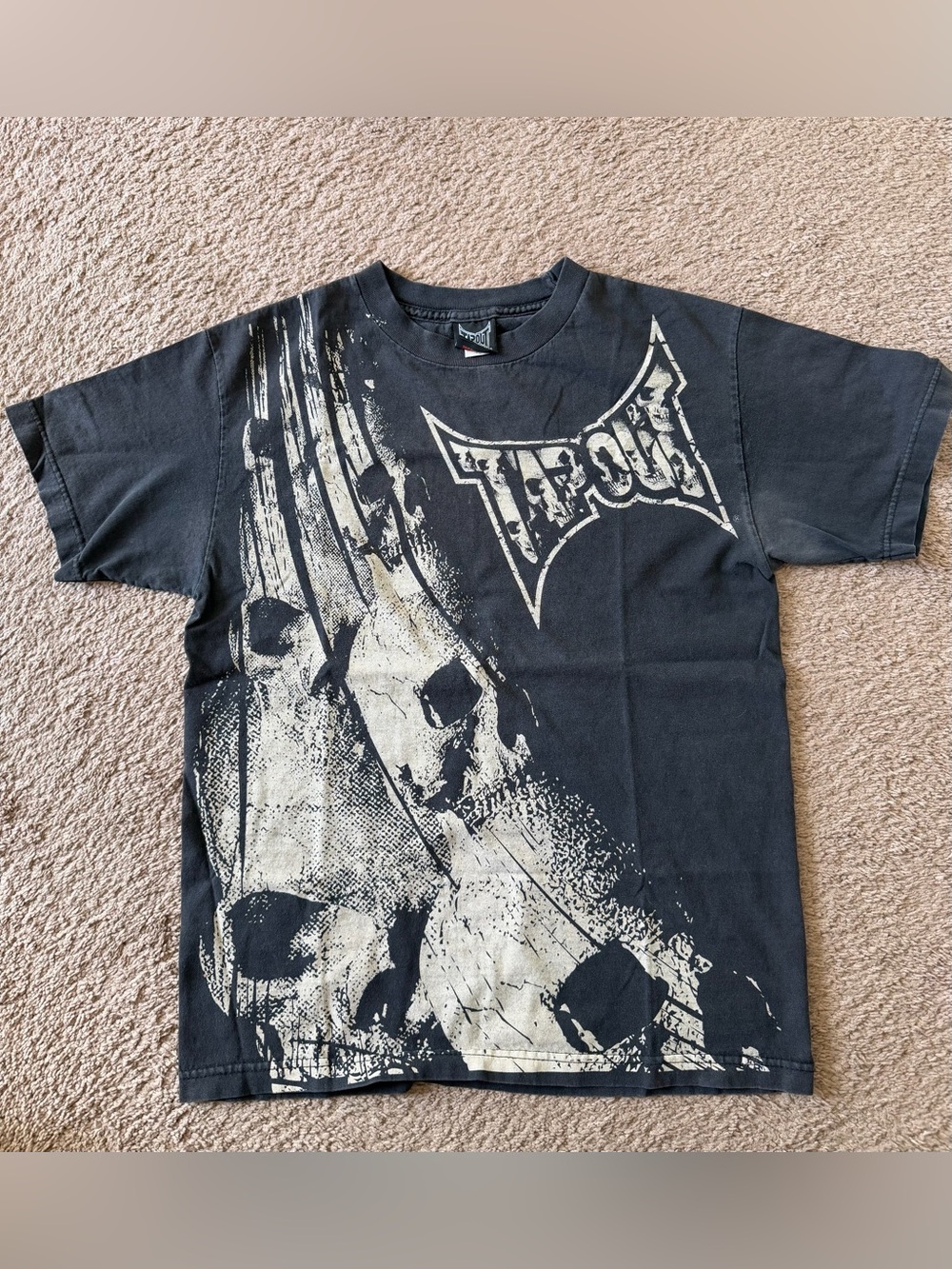 Tapout Black Tee with Cream Skull Graphic